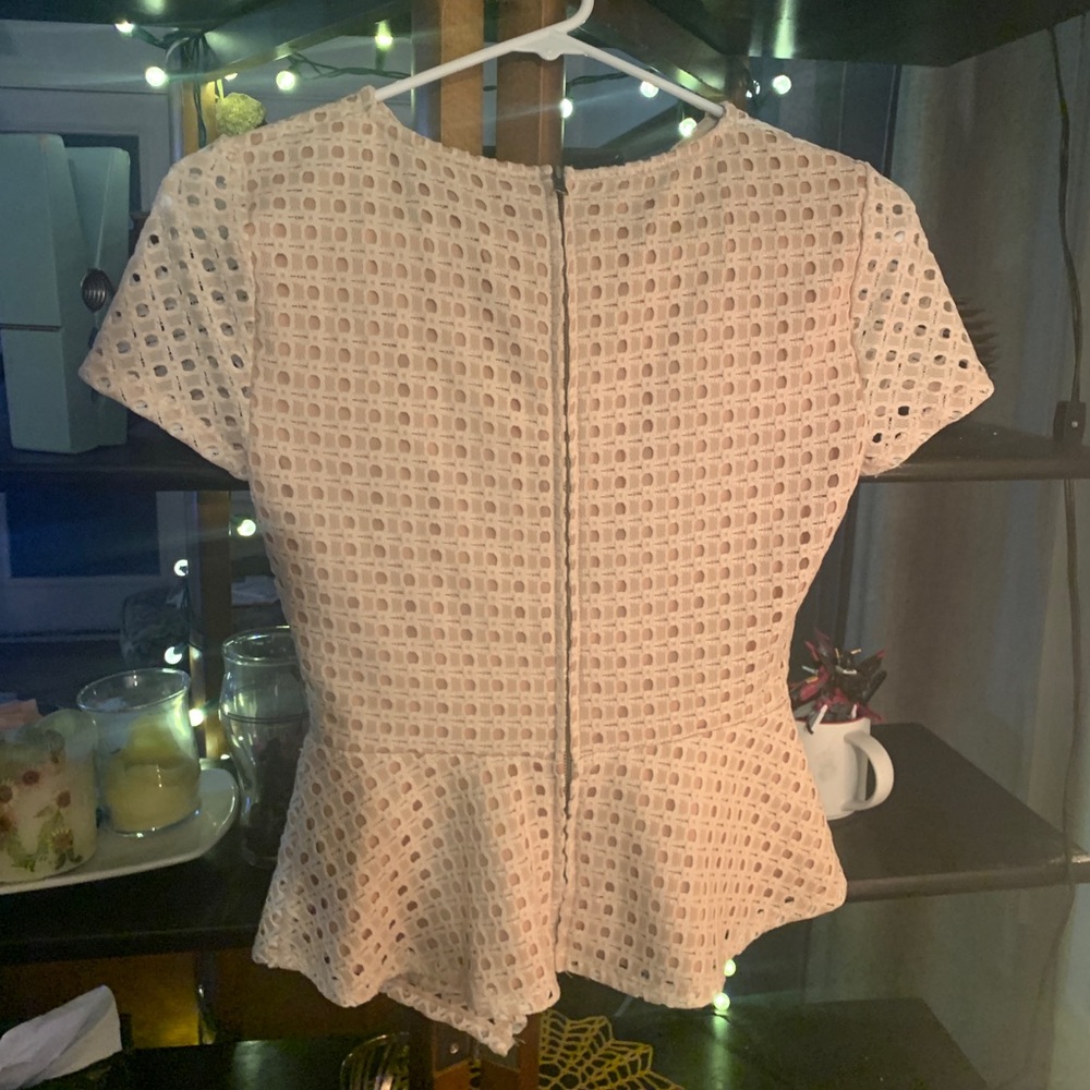 BCBG cream tan slight peplum overlay blouse - Picture 4 of 11